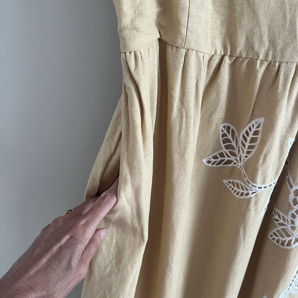 Caroline Constas Linen Midi Dress L Crochet Lace Trim Resort Coastal Boho Chic - Picture 14 of 15
